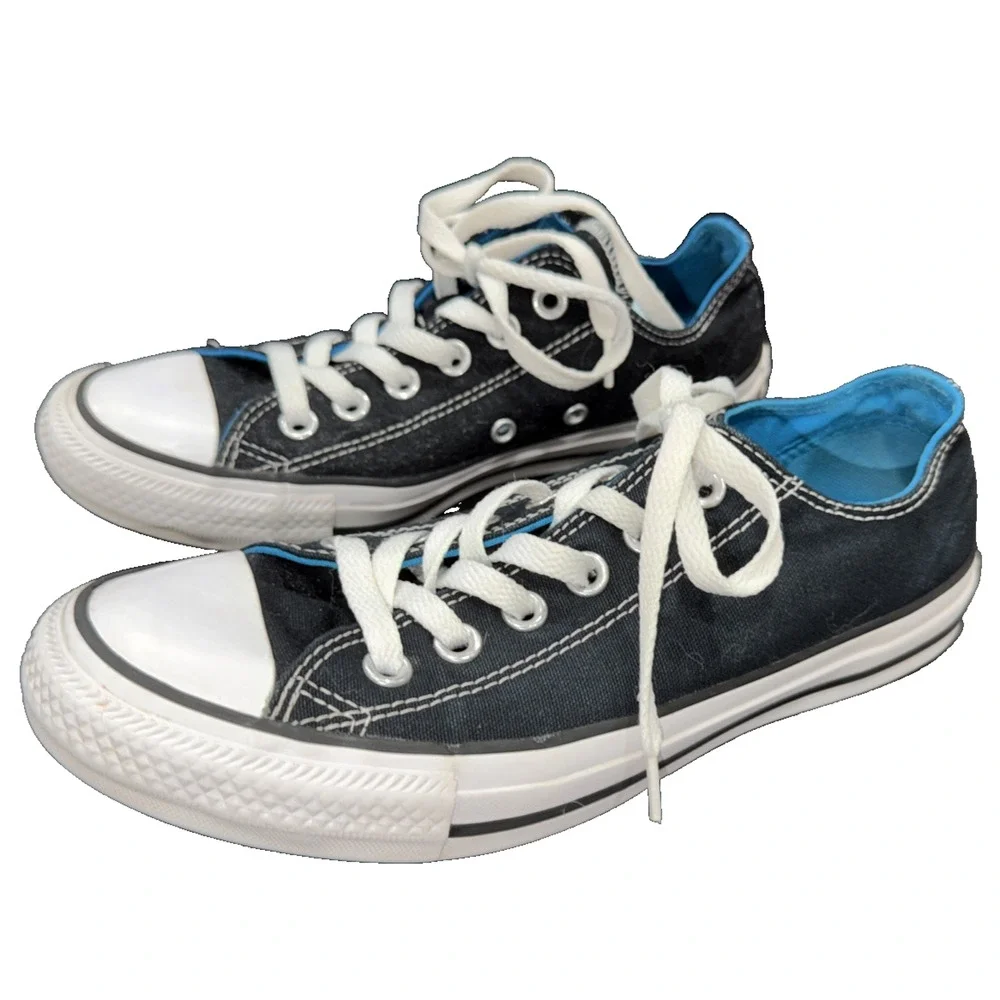 Converse Double Tongue Chuck Taylor Low Tops Women 7 Men 5 Black Blue